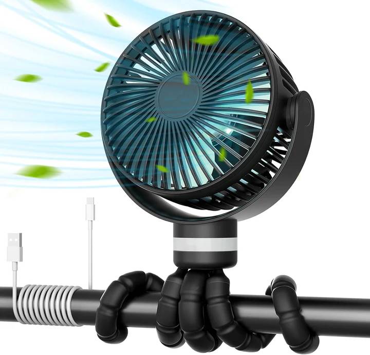 5000mAh Portable Stroller Fan - 3-Speed Battery Operated, Flexible Clip-on Tripod, 360° Rotate Flexible Tripod