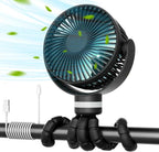 5000mAh Portable Stroller Fan - 3-Speed Battery Operated, Flexible Clip-on Tripod, 360° Rotate Flexible Tripod