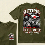 Custom EST.Year Retired Guys Club Life Is Better On The Water Fish Relax Repeat No Boss No Alarm No Problem Skeleton Fisherman Graphic T-Shirt