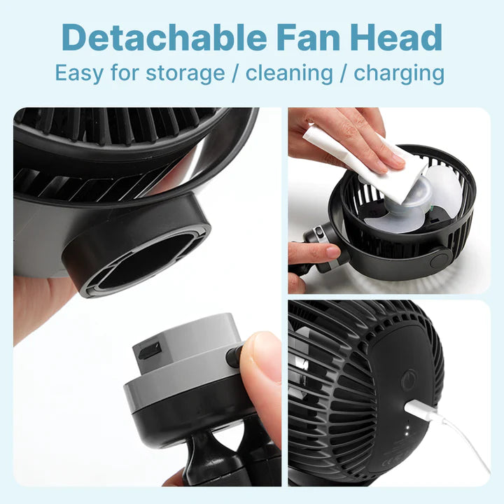 5000mAh Portable Stroller Fan - 3-Speed Battery Operated, Flexible Clip-on Tripod, 360° Rotate Flexible Tripod