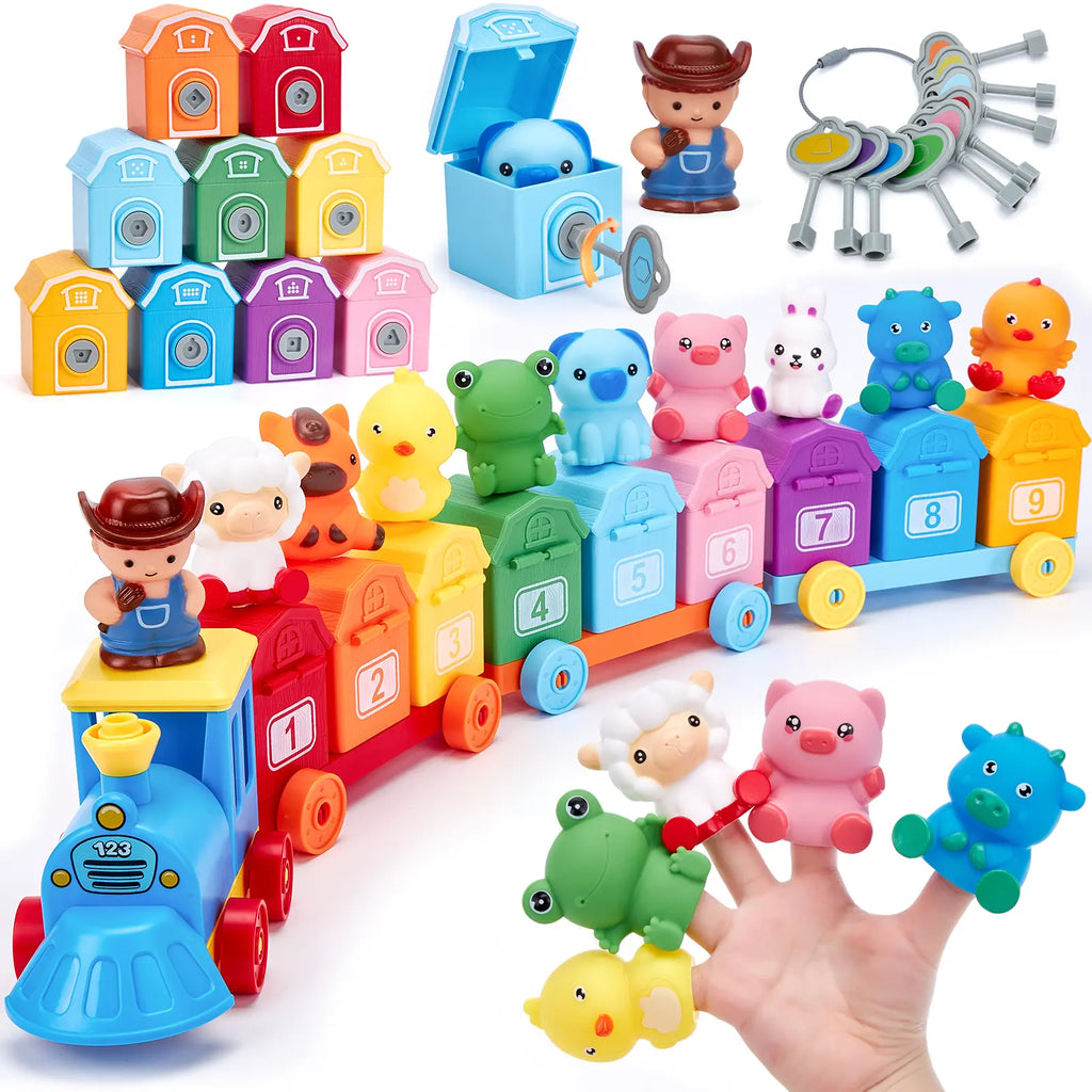 Montessori Toddler Learning Train Set - Counting & Sorting Activity Toy with Keys 🚂🐄