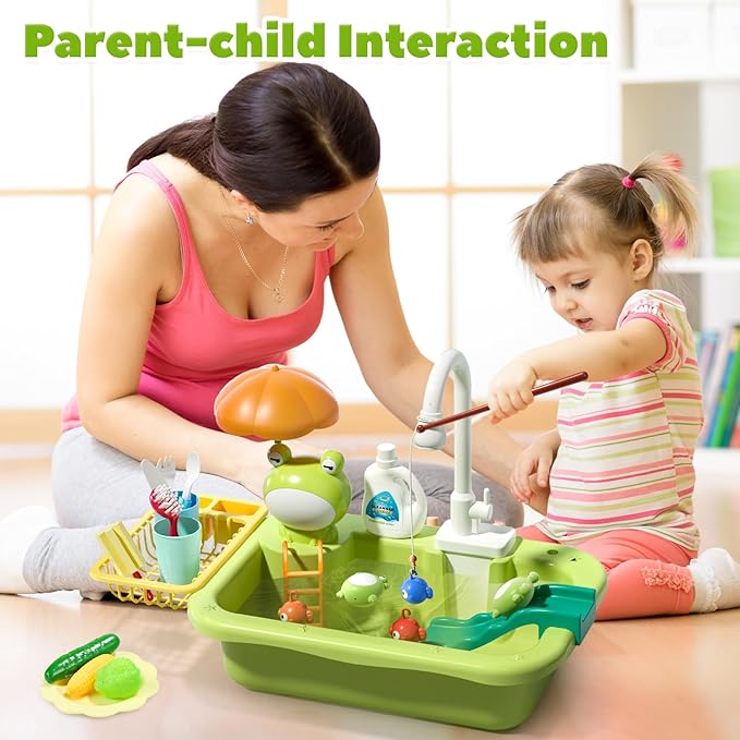 Kids Play Kitchen Sink Toy with Real Running Water & Fishing Set 💧🎣