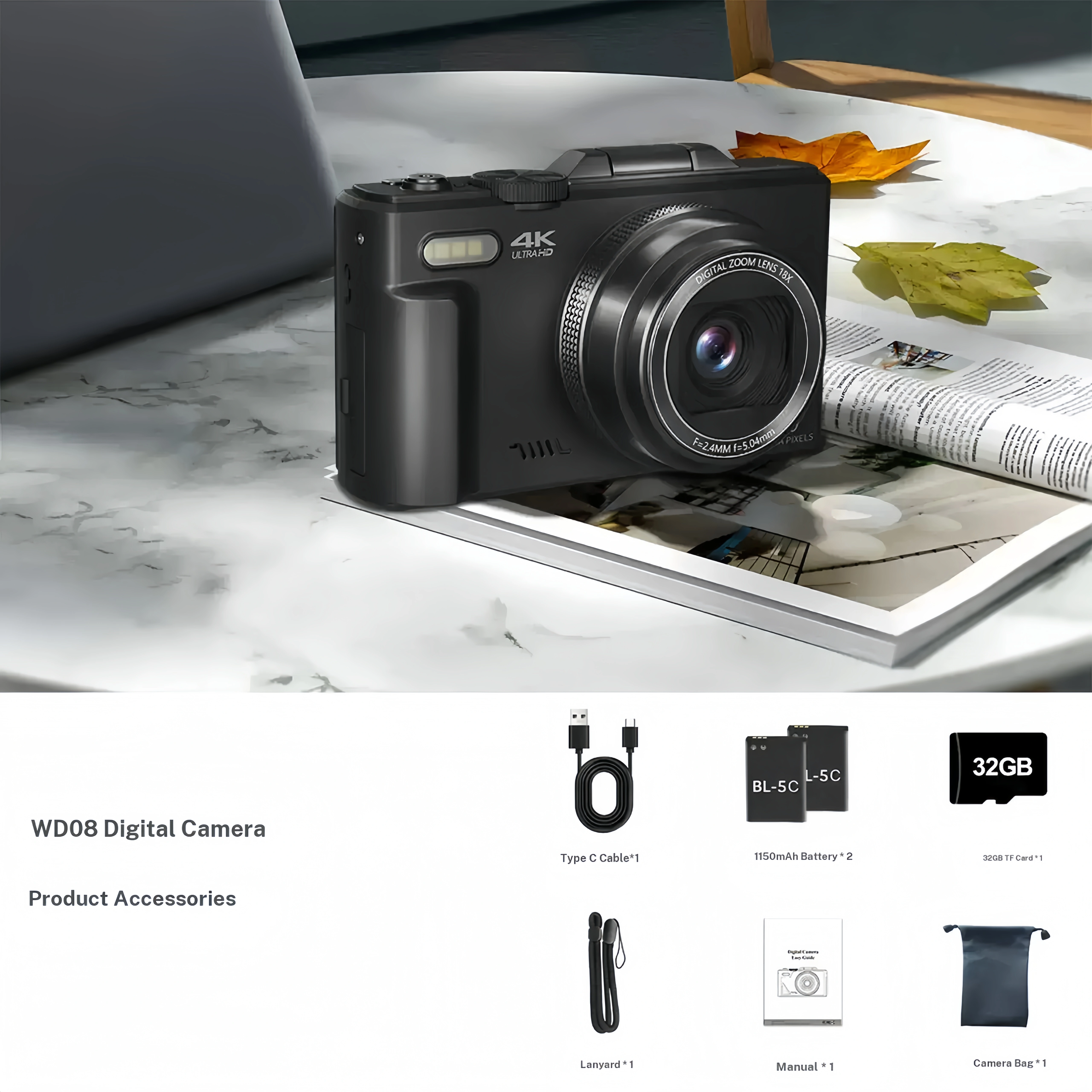 4K Digital Camera for Photography, 64MP Vlogging Camera with 3" 180° Flip Screen, 18X Zoom, 32GB Card & 2 Batteries - Ideal Travel & Holiday Gift