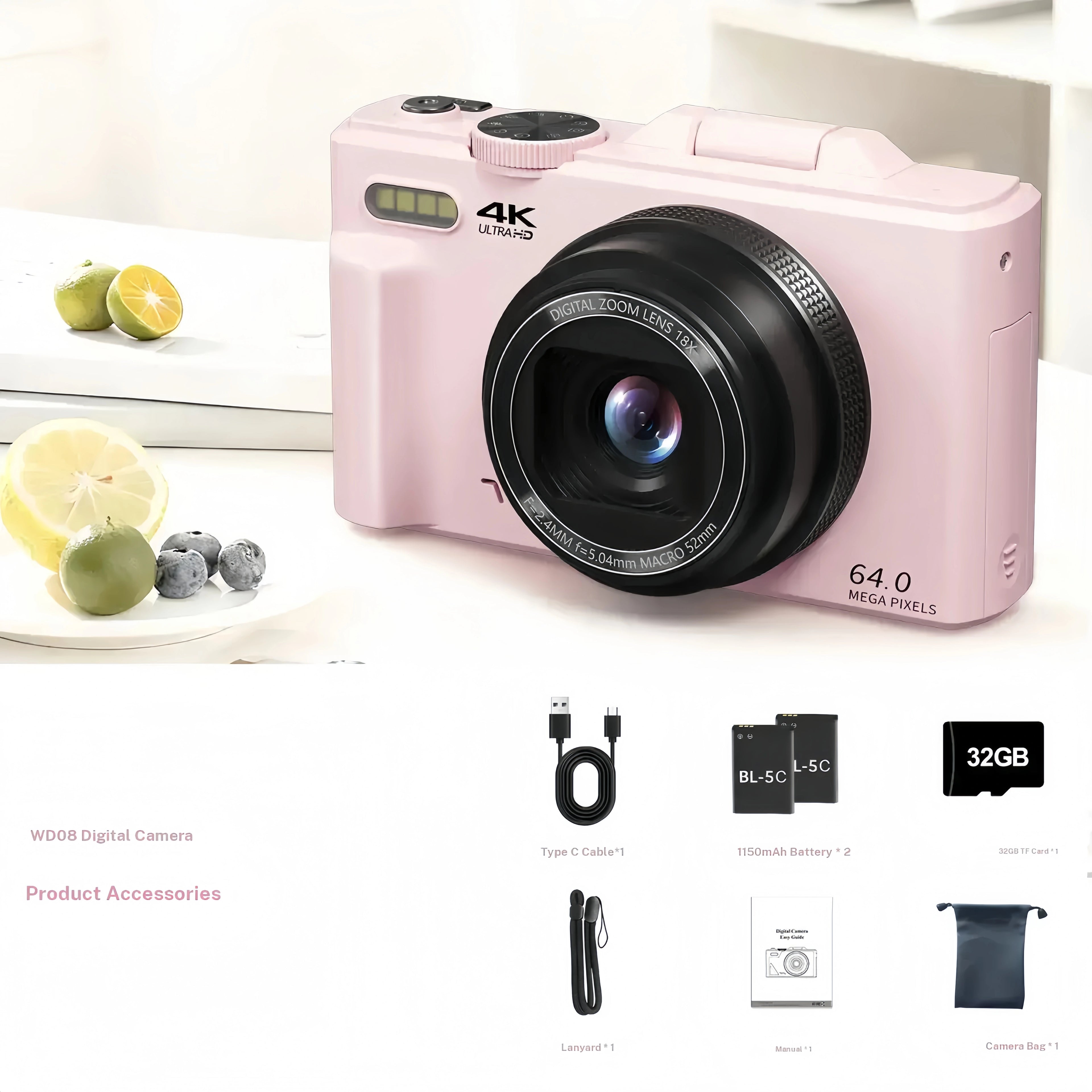 4K Digital Camera for Photography, 64MP Vlogging Camera with 3" 180° Flip Screen, 18X Zoom, 32GB Card & 2 Batteries - Ideal Travel & Holiday Gift