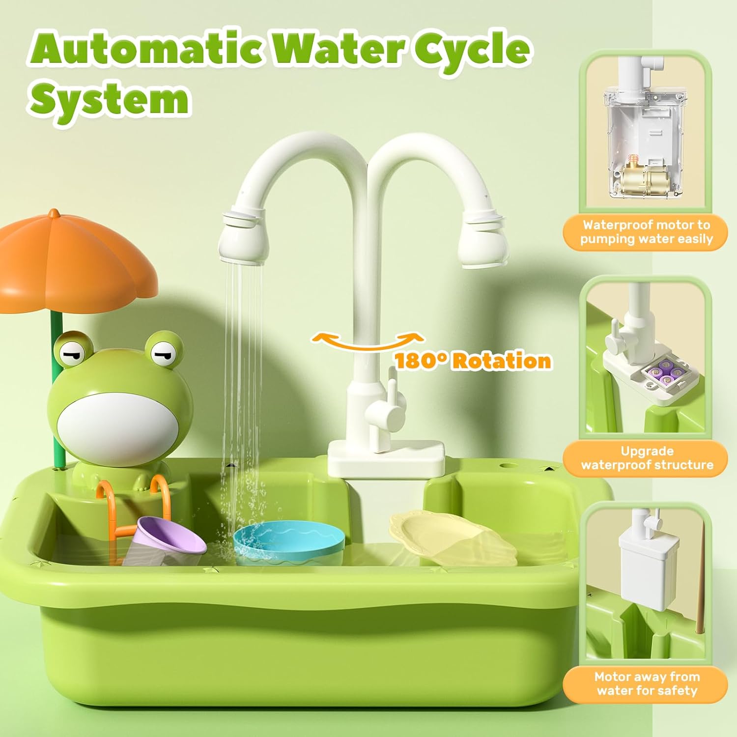 Kids Play Kitchen Sink Toy with Real Running Water & Fishing Set 💧🎣