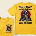 Custom EST.Year Walk Away I Am A Grumpy Old Boomer I'm Just Trapped In A World Full Of Idiots Graphic T-Shirt