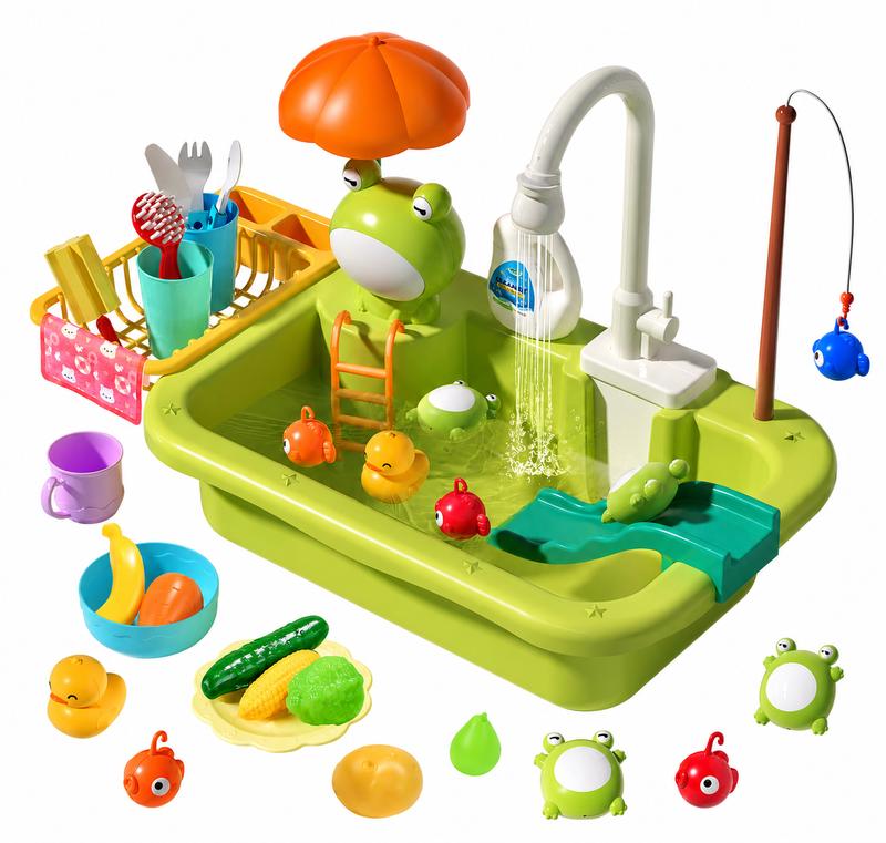 Kids Play Kitchen Sink Toy with Real Running Water & Fishing Set 💧🎣