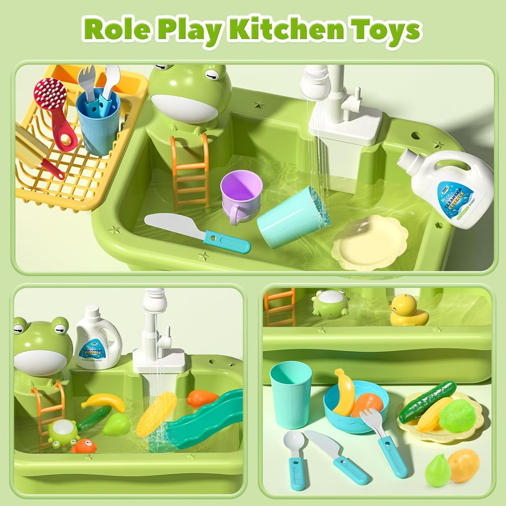 Kids Play Kitchen Sink Toy with Real Running Water & Fishing Set 💧🎣
