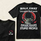 Custom EST.Year Walk Away I Am A Grumpy Old Man Skull Graphic T‑Shirt