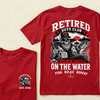 Custom EST.Year Retired Guys Club Life Is Better On The Water Fish Relax Repeat No Boss No Alarm No Problem Skeleton Fisherman Graphic T-Shirt