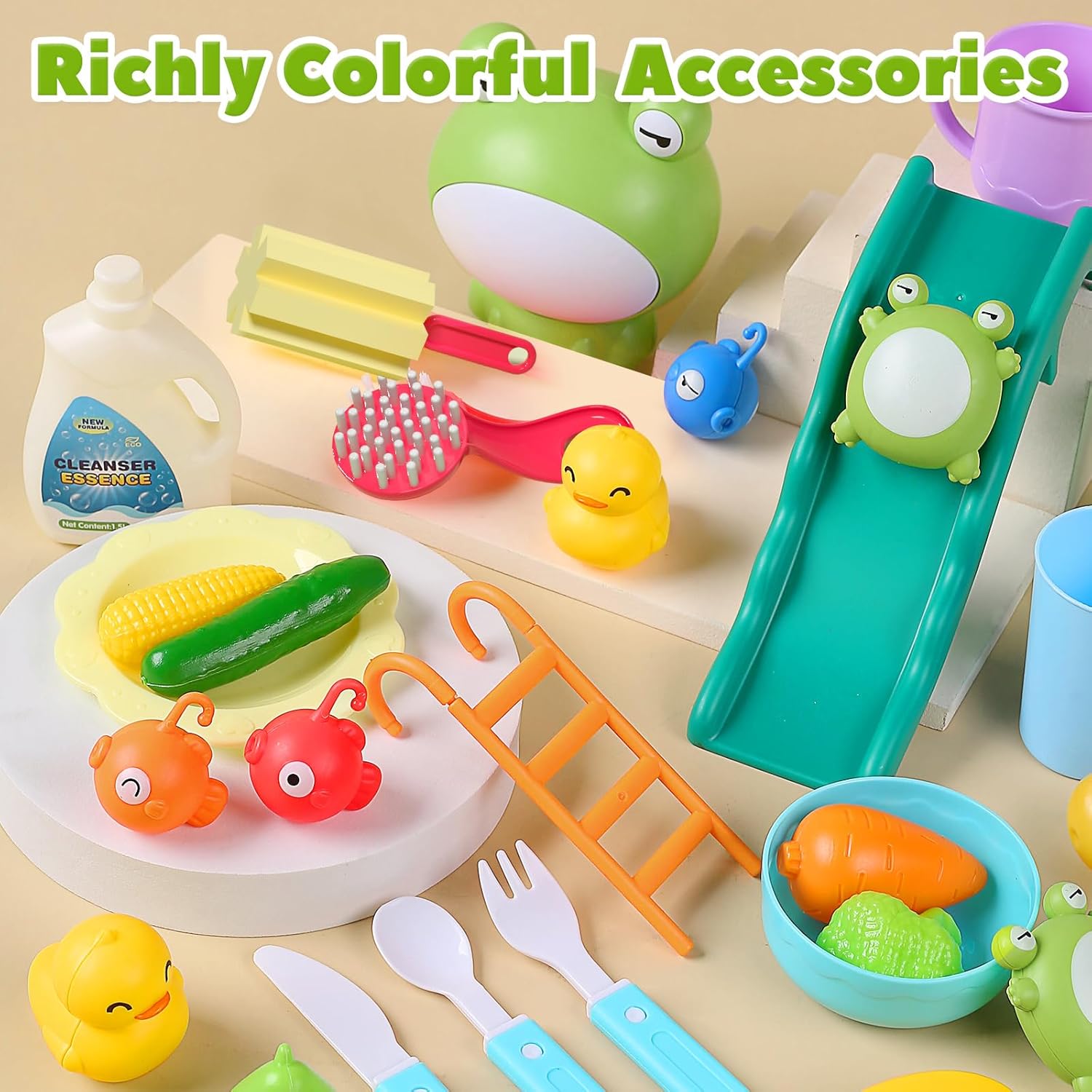 Kids Play Kitchen Sink Toy with Real Running Water & Fishing Set 💧🎣