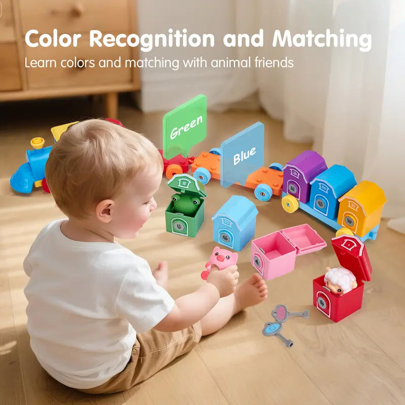 Montessori Toddler Learning Train Set - Counting & Sorting Activity Toy with Keys 🚂🐄
