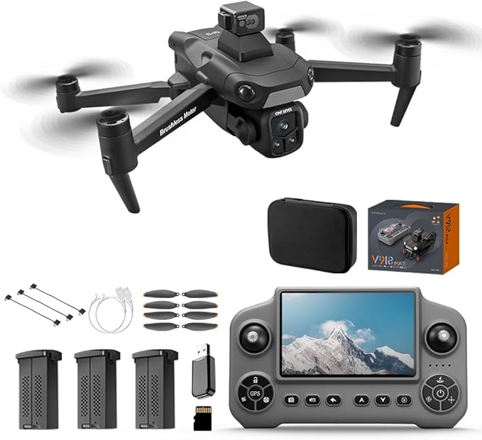 V918 GPS Drone with 8K Camera for Adults, RC Drones with 5 inch HD Screen, 90 Mins Flight Time, 3KM Long Control Range, 360° Obstacle Avoidance, Headless Mode, Auto Return, Circle Fly and Follow Me