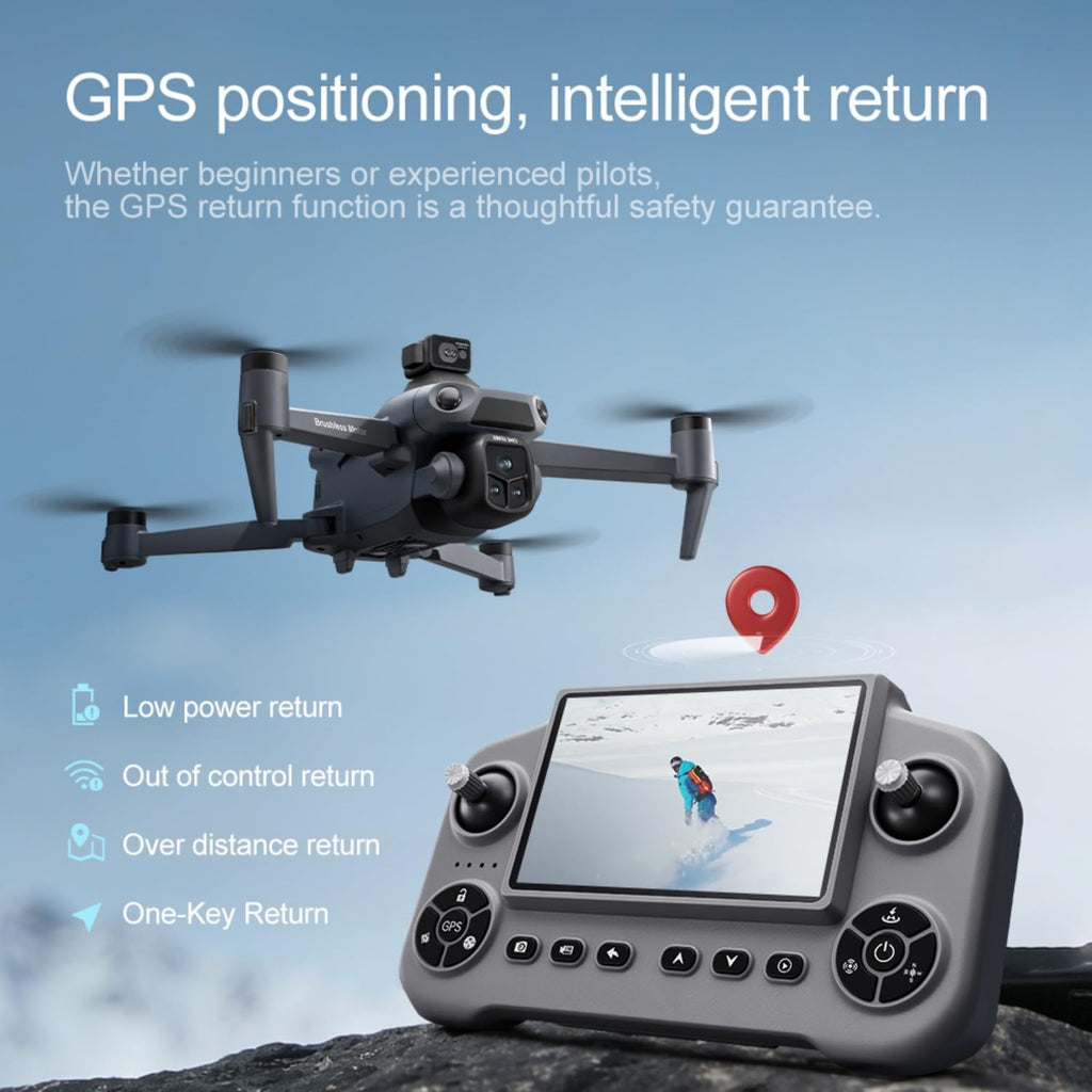 V918 Drones with Camera for Adults 4K, Under 249g Foldable Quadcopter, 8k Camera Drone with large screen controler and GPS Auto Return, Follow Me, Easy for Beginners,3 batteries