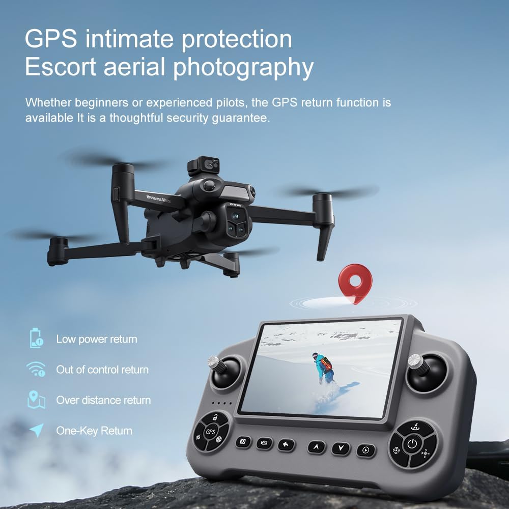 V918 GPS Drone with 8K Camera for Adults, RC Drones with 5 inch HD Screen, 90 Mins Flight Time, 3KM Long Control Range, 360° Obstacle Avoidance, Headless Mode, Auto Return, Circle Fly and Follow Me
