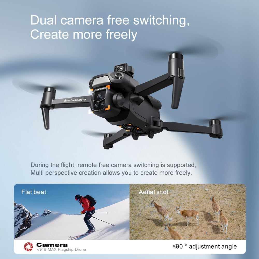 V918 GPS Drone with 8K Camera for Adults, RC Drones with 5 inch HD Screen, 90 Mins Flight Time, 3KM Long Control Range, 360° Obstacle Avoidance, Headless Mode, Auto Return, Circle Fly and Follow Me