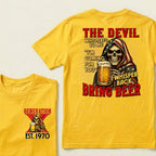Custom EST.Year The Devil Whispered To Me "I'm Coming For You" I Whisper Back Bring Beer Graphic T‑Shirt