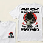 Custom EST.Year Walk Away I Am A Grumpy Old Man Skull Graphic T‑Shirt