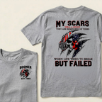 Custom EST.Year & My Scars Tell A Story Double-Sided Patriotic Skull T-Shirt