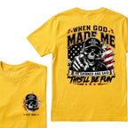 Custom EST.Year When God Made Me He Grinned And Said This'll Be Fun Old Bastards Club Skull American Flag Graphic T-Shirt
