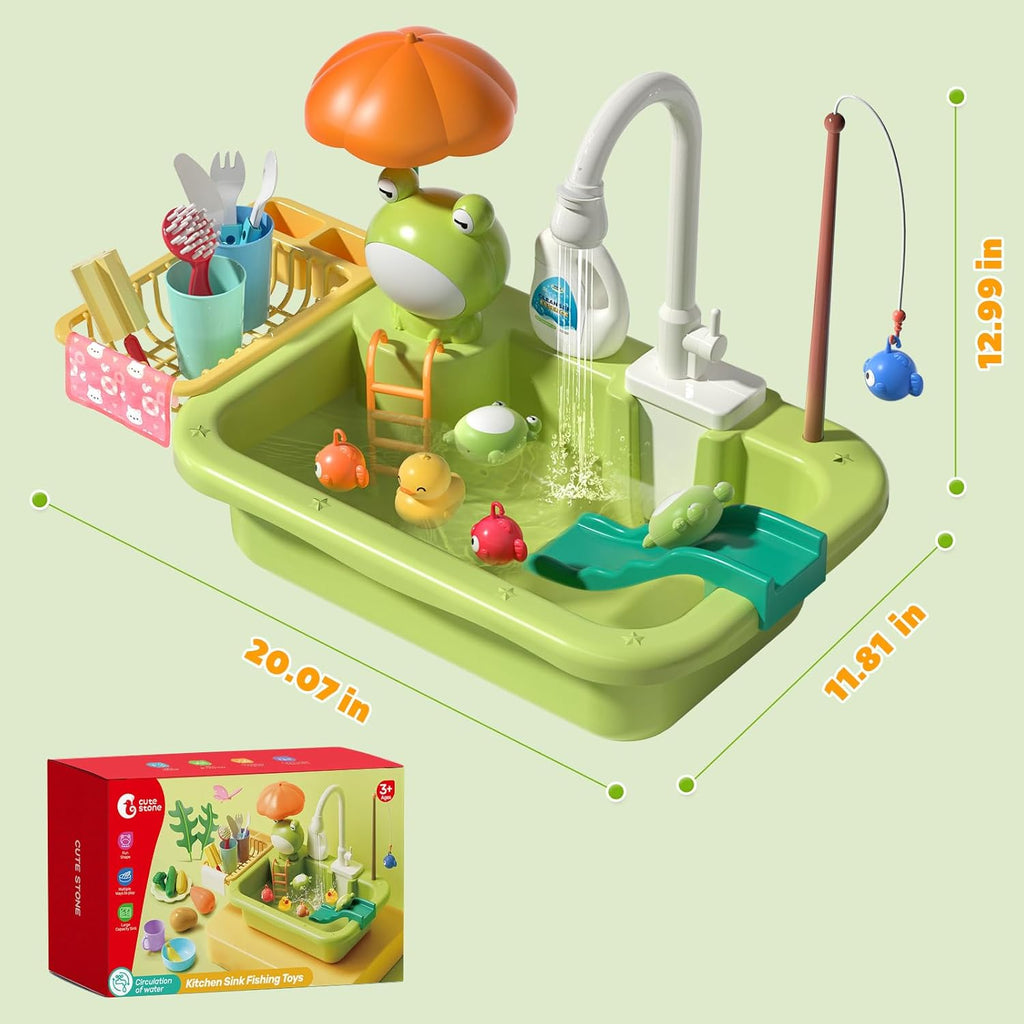 Kids Play Kitchen Sink Toy with Real Running Water & Fishing Set 💧🎣