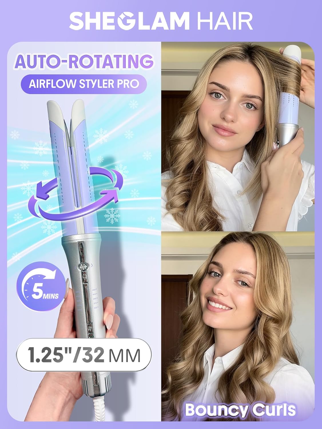 AirFlow Pro: 360° Auto-Rotating Curling Iron with Cool Air Tech
