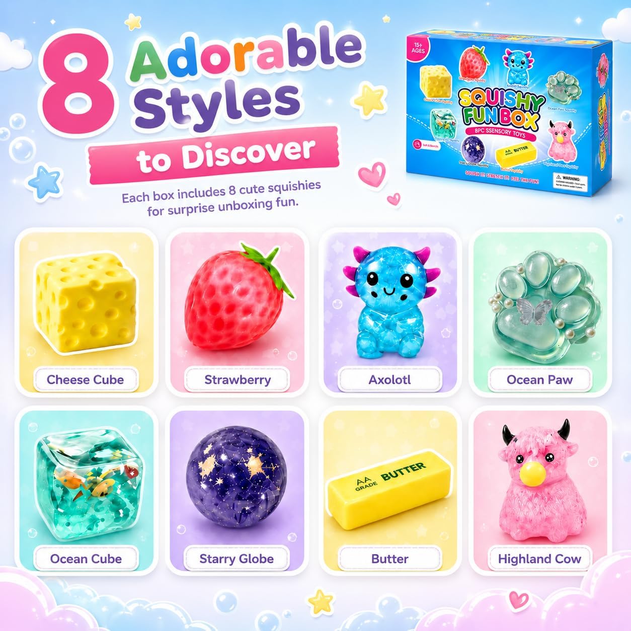 8-Piece Mystery Squishy Box - Slow Rebound Stress Relief Fidget Toys 🍬✨