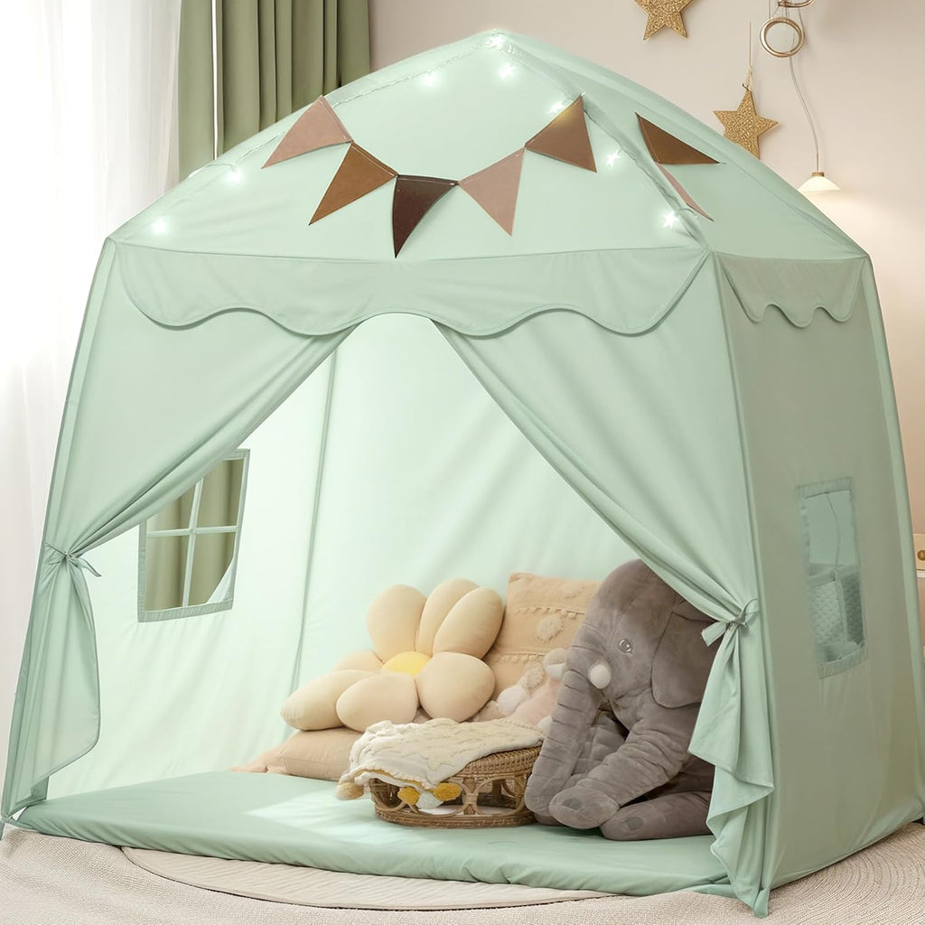 Extra Large Kids Play Tent with Star Lights & Flags - Indoor/Outdoor Playhouse (59" x 39" x 59") ⛺✨