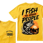 Custom EST.Year I Fish To Avoid People Old School 1968 Bass Fishing Sunset Lake Graphic T-Shirt