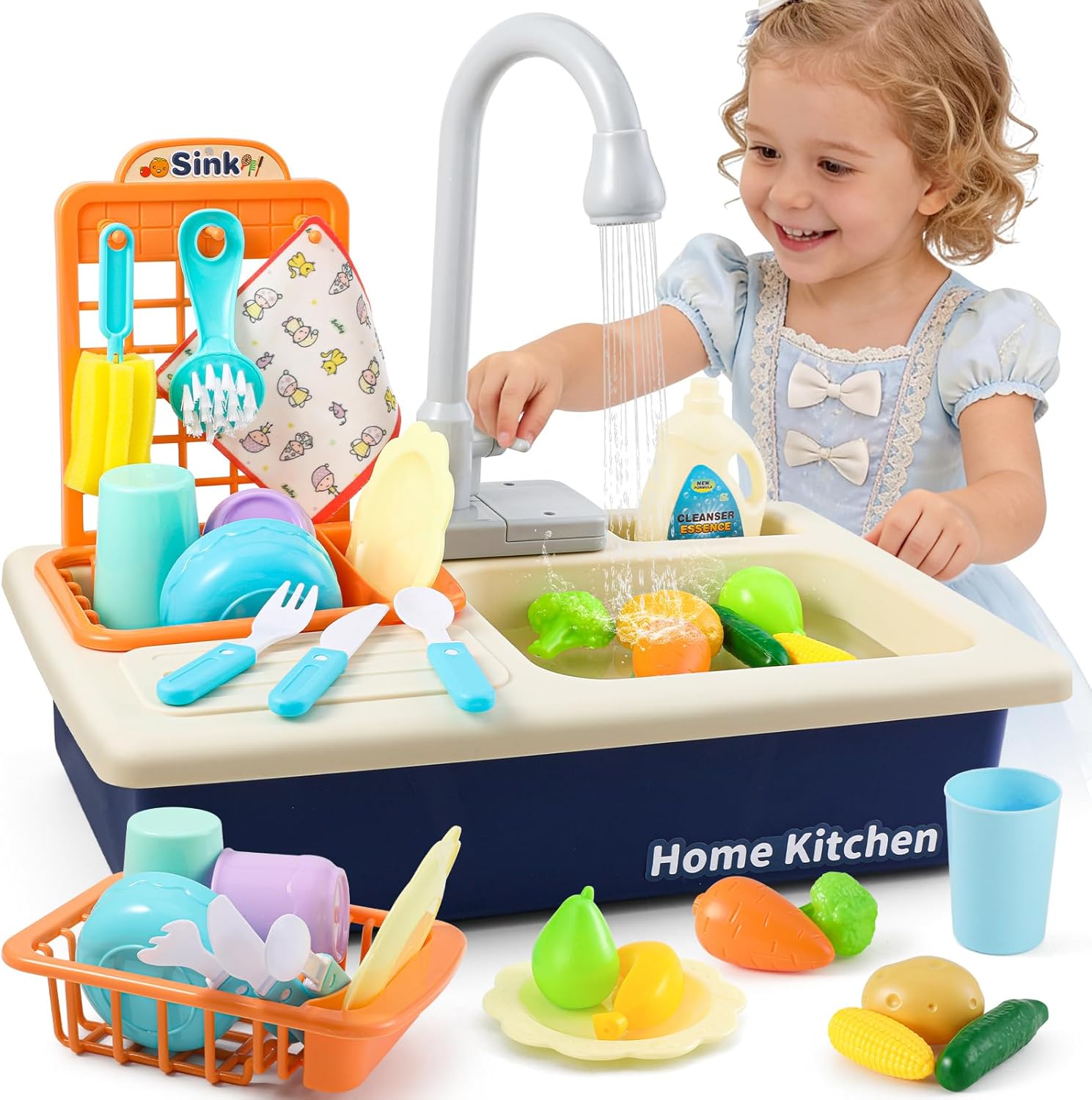 Kids Play Kitchen Sink Toy with Real Running Water & Fishing Set 💧🎣