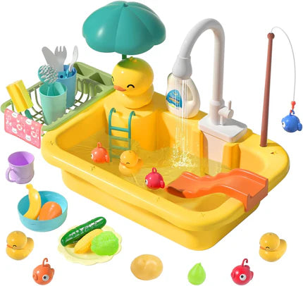 Kids Play Kitchen Sink Toy with Real Running Water & Fishing Set 💧🎣