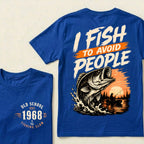 Custom EST.Year I Fish To Avoid People Old School 1968 Bass Fishing Sunset Lake Graphic T-Shirt