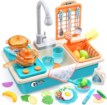 Kids Play Kitchen Sink Toy with Real Running Water & Fishing Set 💧🎣