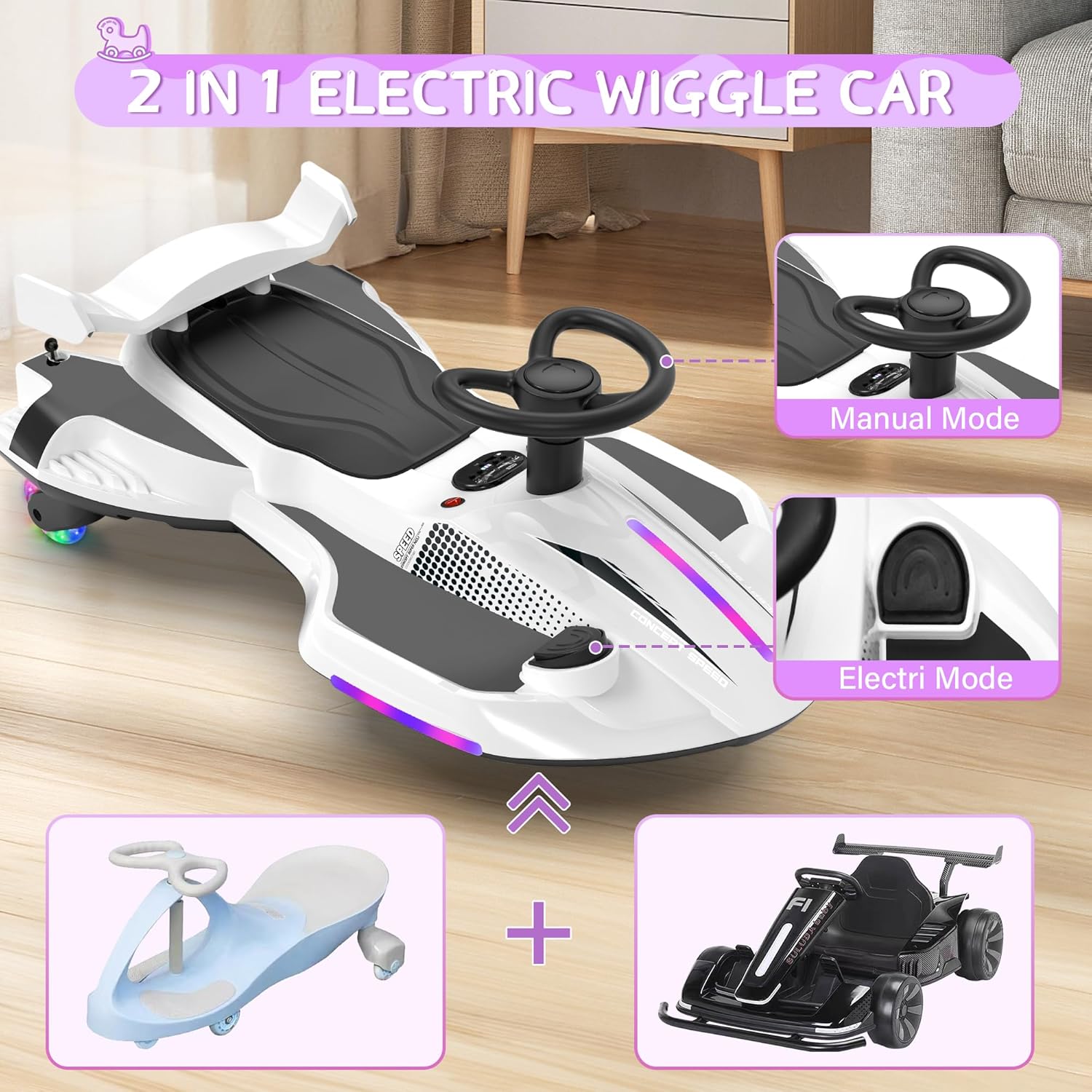 12V Electric Wiggle Car - 2-in-1 Swing & Drift Ride-On with LED Lights & Music 🏎️💨