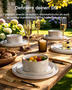 12-Piece Plate Set, Crockery Set for 4 People, Stoneware Crockery Set