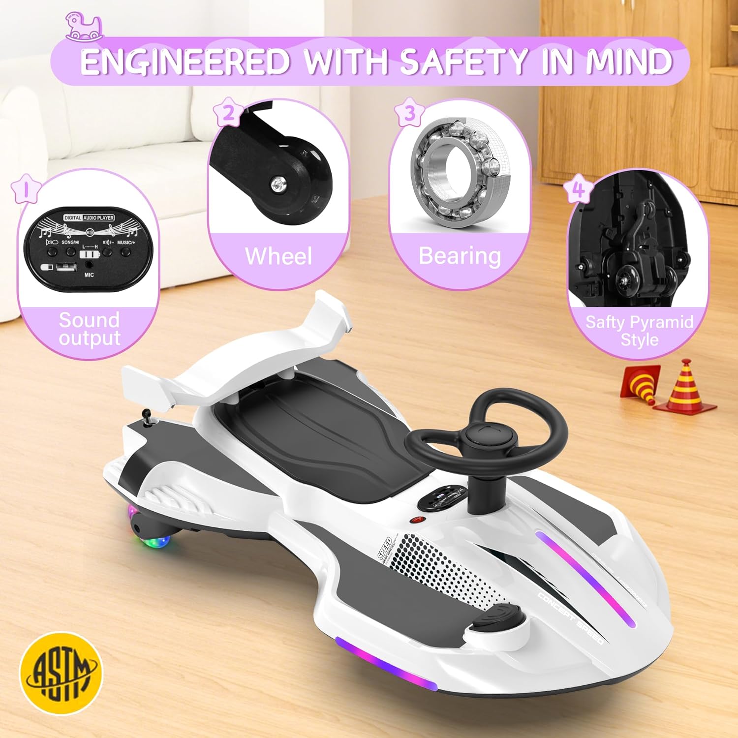 12V Electric Wiggle Car - 2-in-1 Swing & Drift Ride-On with LED Lights & Music 🏎️💨