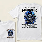 Custom EST.Year I'm A Grumpy Old Mechanic I Can't Fix Stupid But I Can Fix What Stupid Broke Graphic T-Shirt