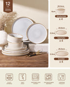 12-Piece Plate Set, Crockery Set for 4 People, Stoneware Crockery Set