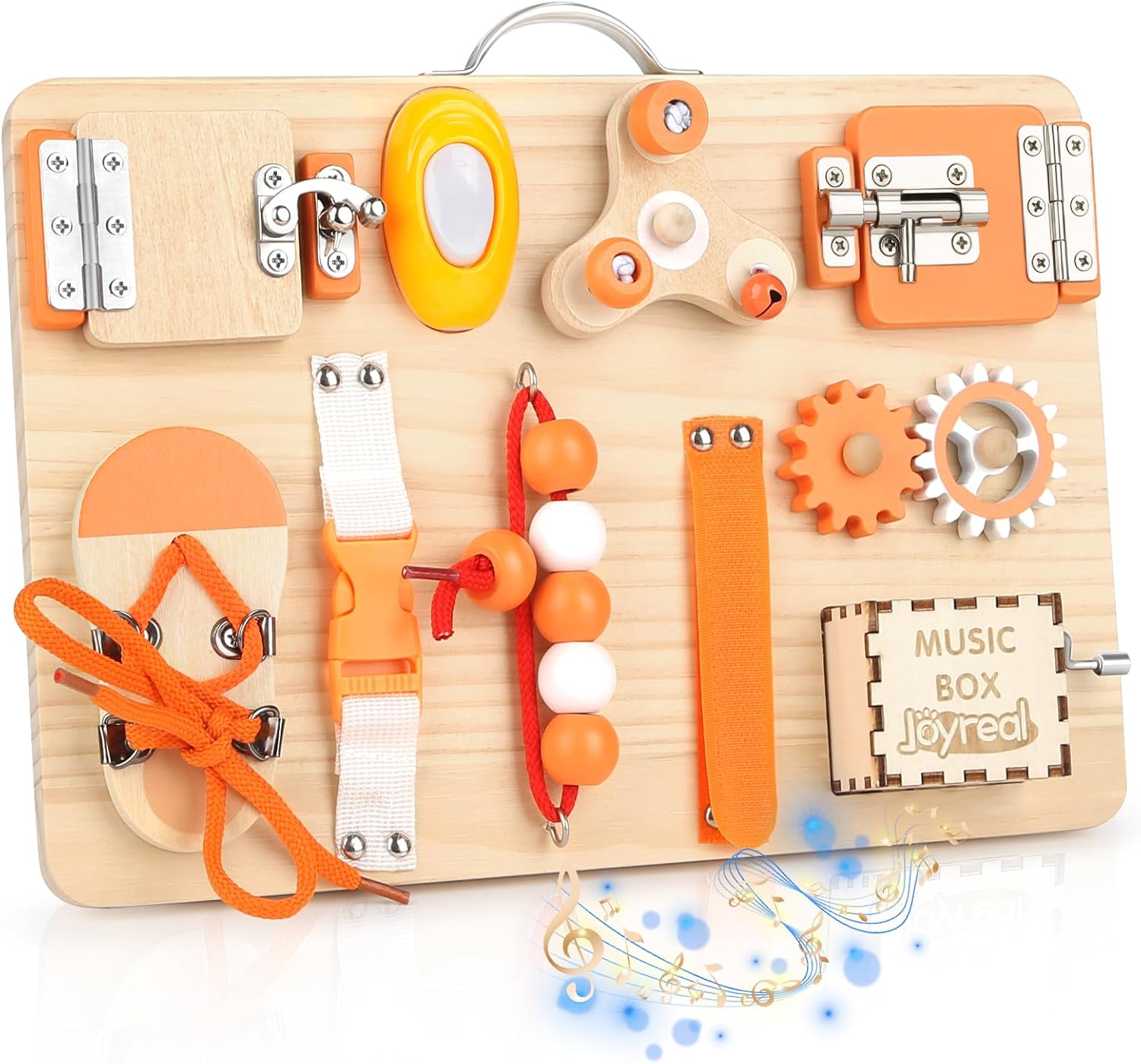 Montessori Wooden Busy Board with LED Light Switches - Sensory Activity Toy for Toddlers 💡🧩
