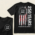 250 Years of Independence Vintage American Flag Back Print T-Shirt