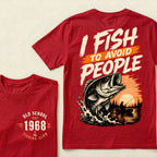 Custom EST.Year I Fish To Avoid People Old School 1968 Bass Fishing Sunset Lake Graphic T-Shirt