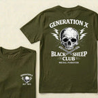 Custom Year Generation X Black Sheep Club Metal Forever Skull Lightning Guitar Graphic T-Shirt