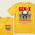 Custom EST.Year GEN-X The Badass Generation Before All You Sissies Were Born Skull Hand Sign Graphic T-Shirt