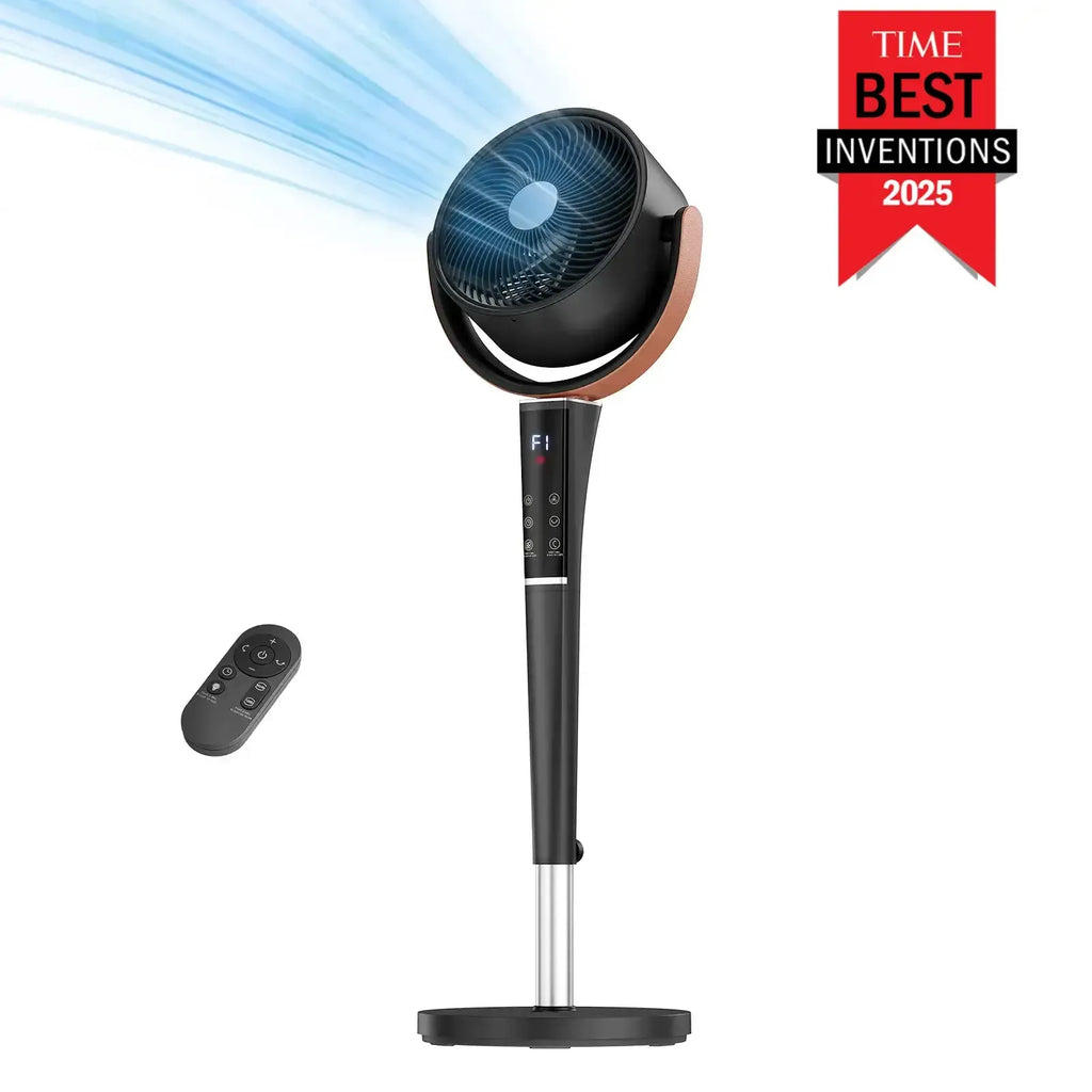 Fan for Bedroom, 120° Oscillating Standing Fan, 85ft Air Circulator With Remote, DC Motor Quiet Floor Fan