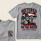 Custom EST.Year Retired Guys Club Life Is Better On The Water Fish Relax Repeat No Boss No Alarm No Problem Skeleton Fisherman Graphic T-Shirt