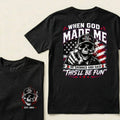Custom EST.Year When God Made Me He Grinned And Said This'll Be Fun Old Bastards Club Skull American Flag Graphic T-Shirt