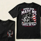 Custom EST.Year When God Made Me He Grinned And Said This'll Be Fun Old Bastards Club Skull American Flag Graphic T-Shirt