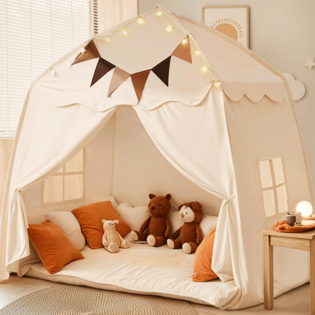 Extra Large Kids Play Tent with Star Lights & Flags - Indoor/Outdoor Playhouse (59" x 39" x 59") ⛺✨