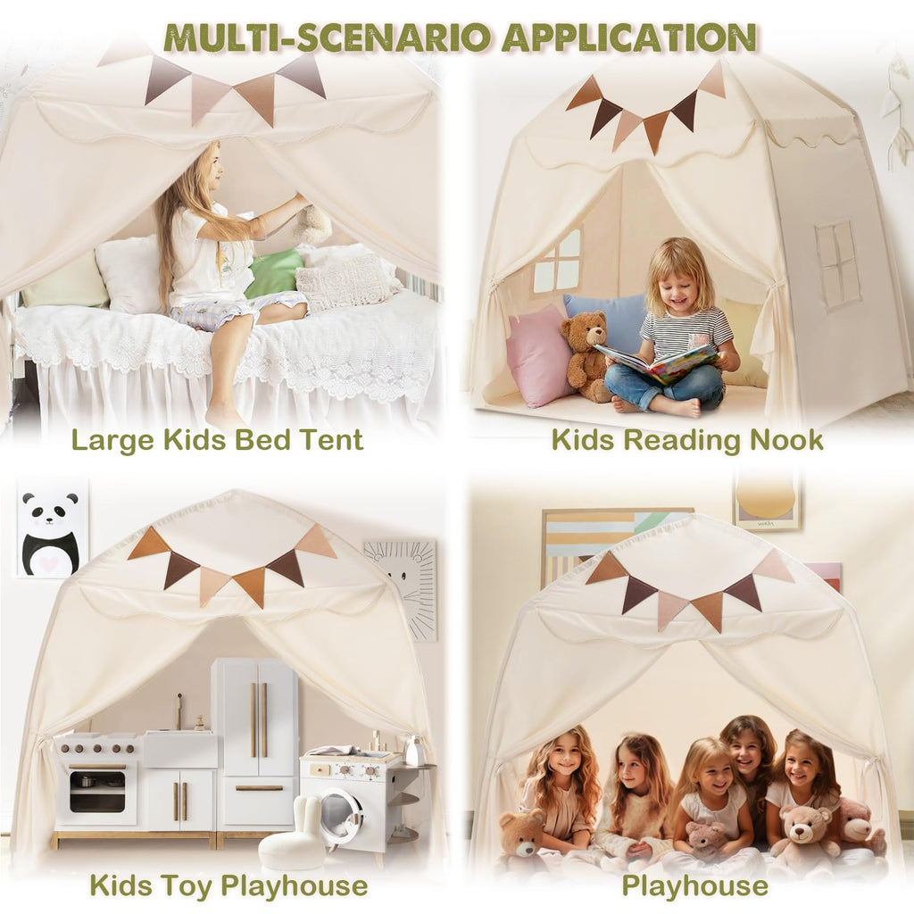 Extra Large Kids Play Tent with Star Lights & Flags - Indoor/Outdoor Playhouse (59" x 39" x 59") ⛺✨