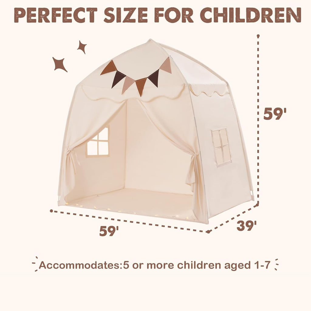 Extra Large Kids Play Tent with Star Lights & Flags - Indoor/Outdoor Playhouse (59" x 39" x 59") ⛺✨